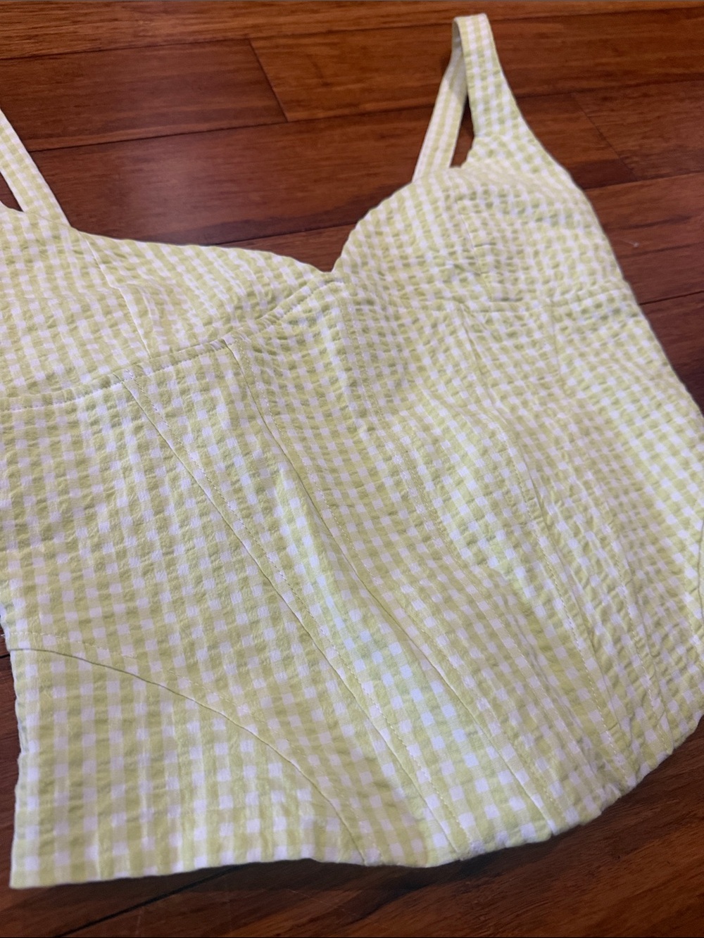 Zara green and white Gingham Sweetheart Crop Top - Picture 5 of 5